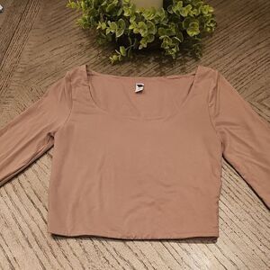 BP. Taupe Long Sleeve Square Neck Crop Top XS